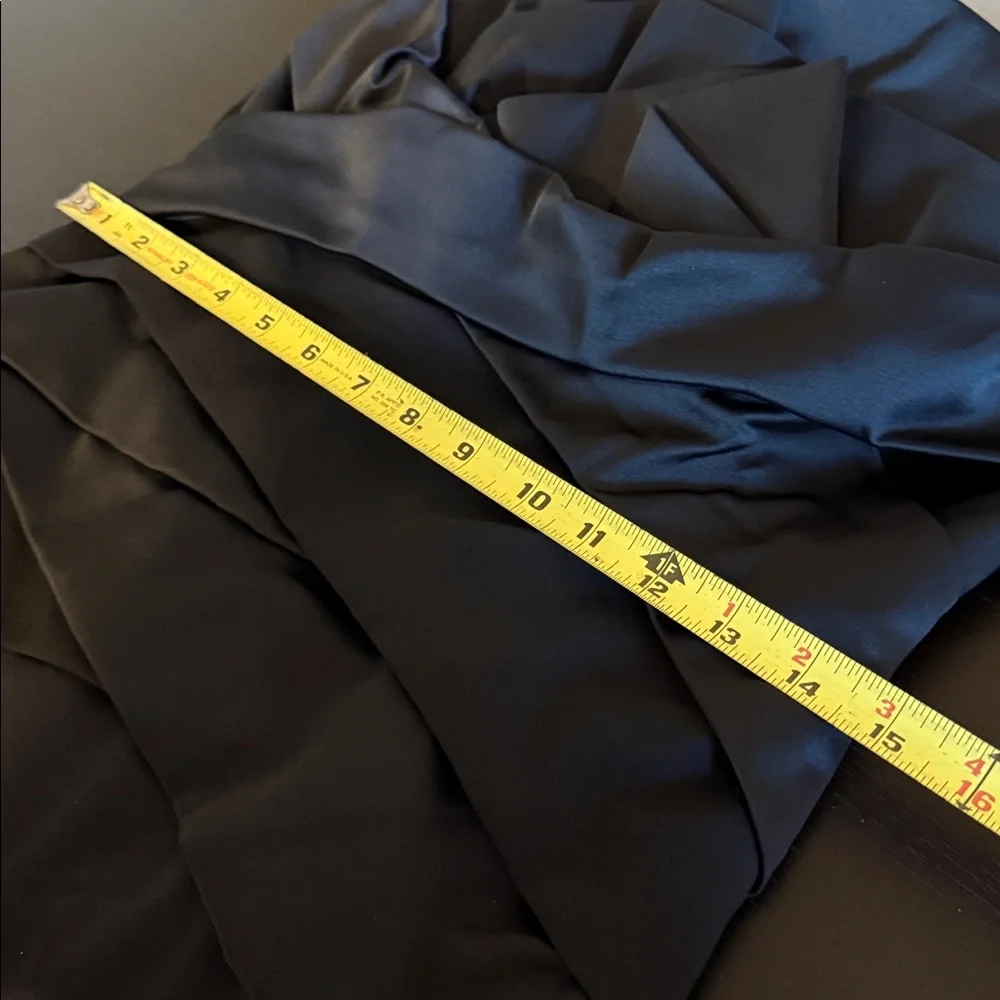 Coast Women’s Black Satin Strapless Evening Long Dress Front Modern Ruffles 8